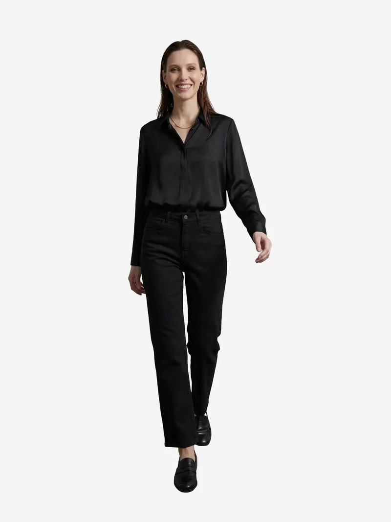 ماي فاشن MY FASHION High Waist Denim Straight Leg Pants with Pockets