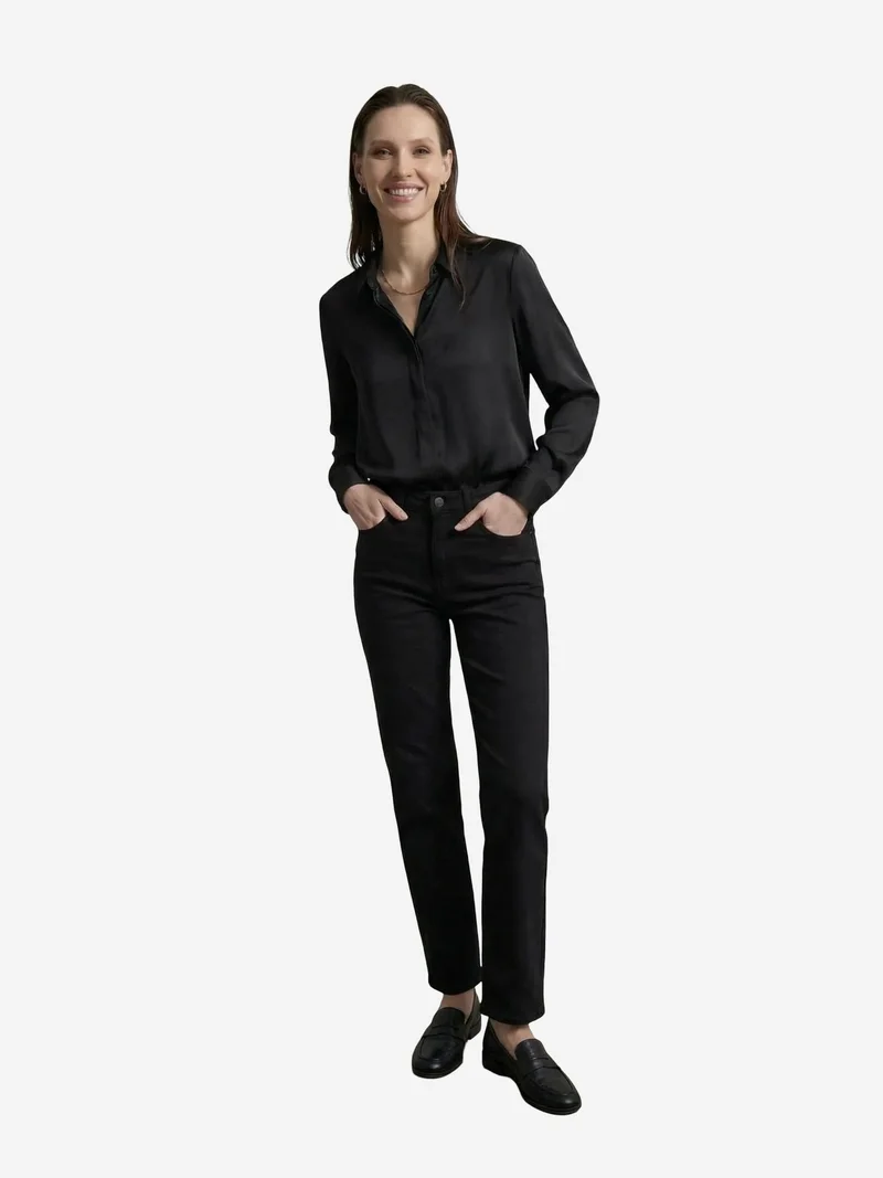 My Fashion Black MY FASHION High Waist Denim Straight Leg Pants with Pockets for Women | Best Price UAE