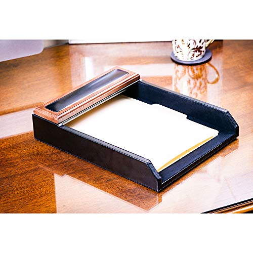 Dacasso Leather Desktop Letter Tray - Luxury Letter Holder & Paper Organizer for Desk - Office Organization & Executive Desk Decor - (Black) - Image 2