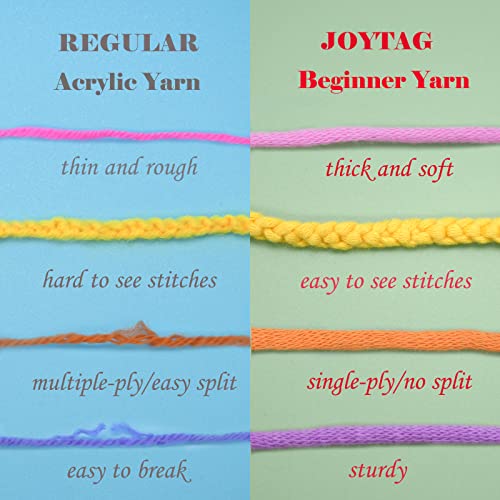 JOYTAG 24 Pack Beginners Crochet Yarn Blue Green Pink Purple Yellow Rainbow Cotton Easy Crochet Yarn for Crocheting Knitting Beginners with Easy-to-See Stitches Beginner Crochet Kit(24x25g) - Image 3