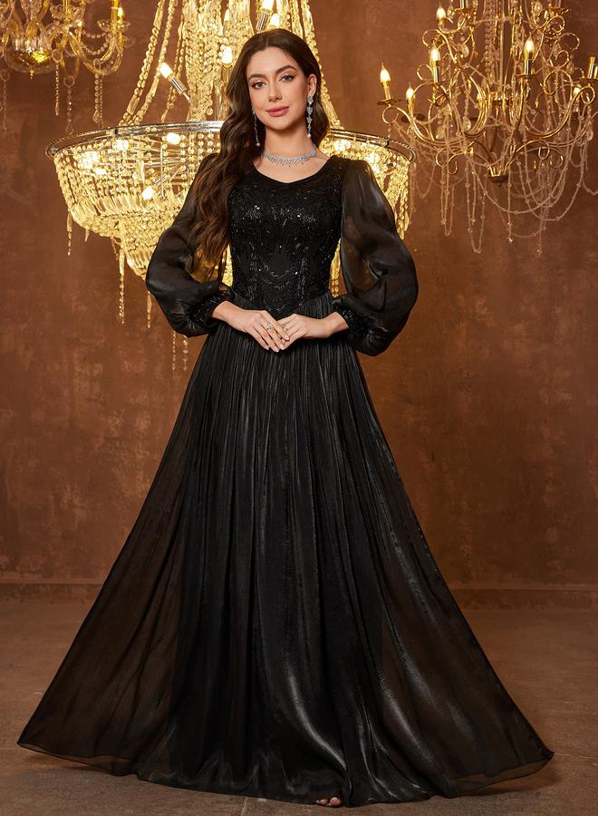SUPGIR Black Maxi A-Line Dress with Long Sleeves - Image 2
