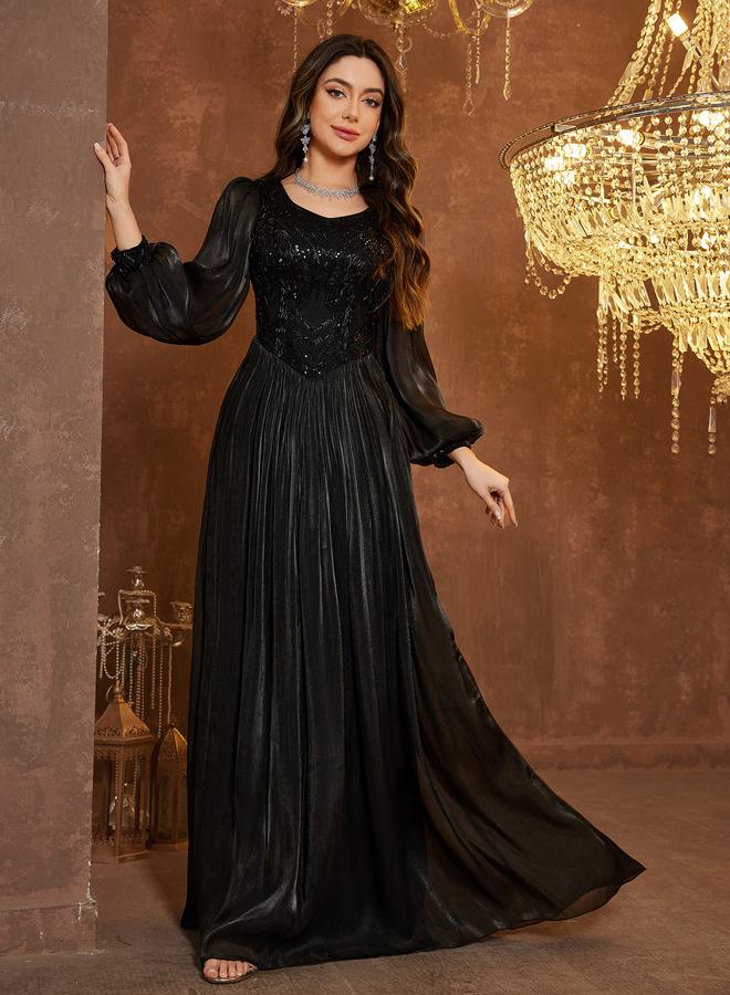 SUPGIR Black Maxi A-Line Dress with Long Sleeves - Image 5