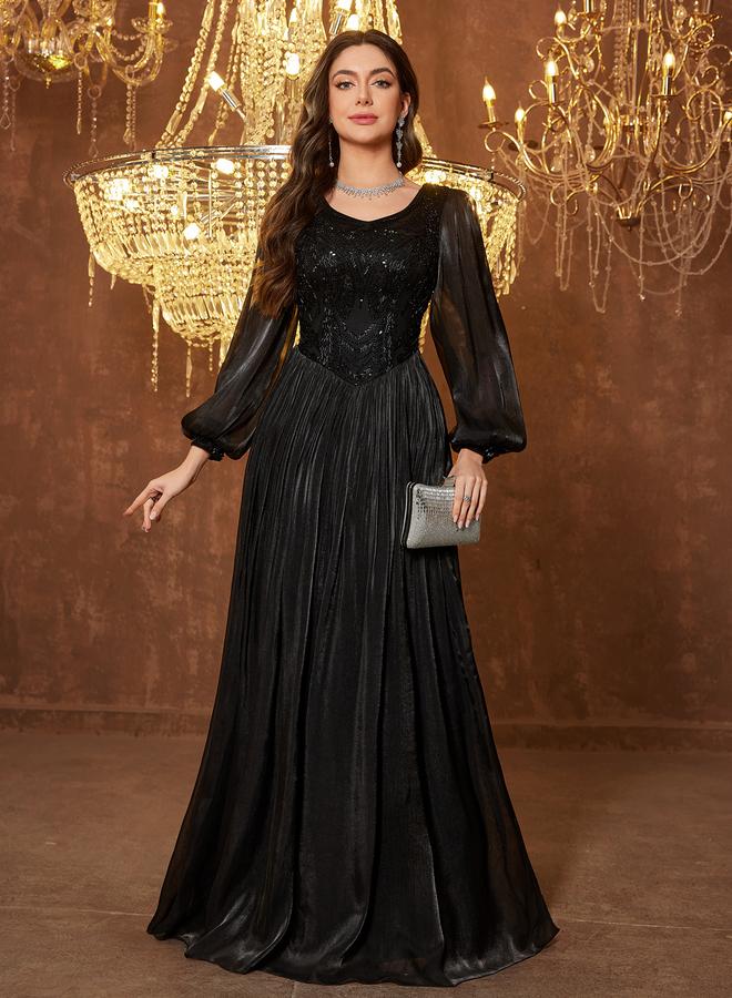 SUPGIR Black Maxi A-Line Dress with Long Sleeves - Image 1