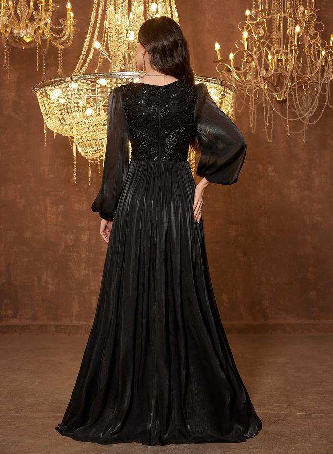 SUPGIR Black Maxi A-Line Dress with Long Sleeves - Image 3