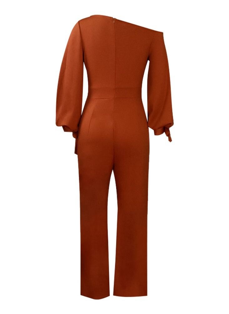 Loquat - Casual High Waist Large Wide Leg Jumpsuit Brown - Image 1