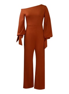Casual High Waist Large Wide Leg Jumpsuit Brown