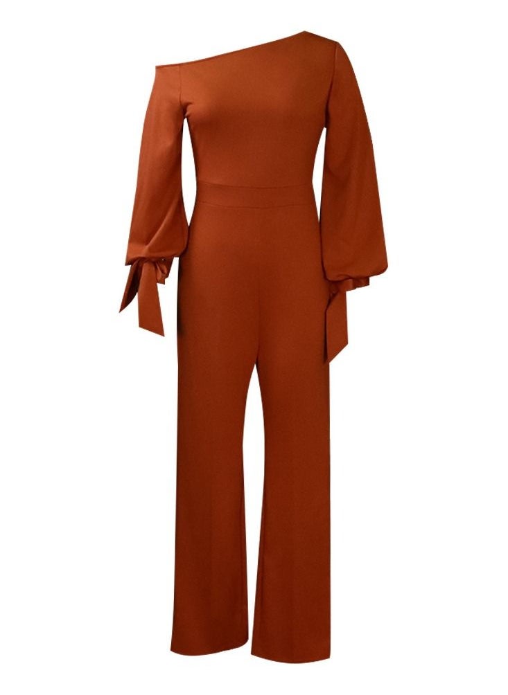Loquat - Casual High Waist Large Wide Leg Jumpsuit Brown - Image 1