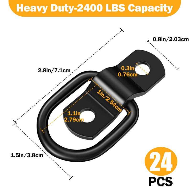 garini Black D Rings Tie Down Anchors,24 Pack 1/4" Heavy Duty Trailer Tie Down Anchor for Boats,Trailer Cargo Control, Truck Bed Or Deliveries - Image 2