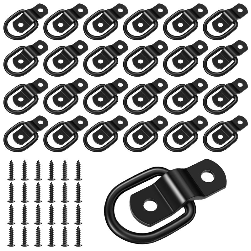 garini Black D Rings Tie Down Anchors,24 Pack 1/4" Heavy Duty Trailer Tie Down Anchor for Boats,Trailer Cargo Control, Truck Bed Or Deliveries - Image 1