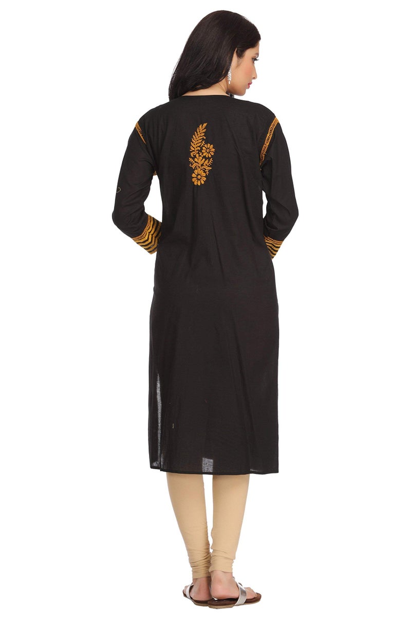 Ada Women Cotton Regular Fit Hand Emmbroidered Chikankari Black Kurta Kurti Tunic XS149691 XS) - Image 2