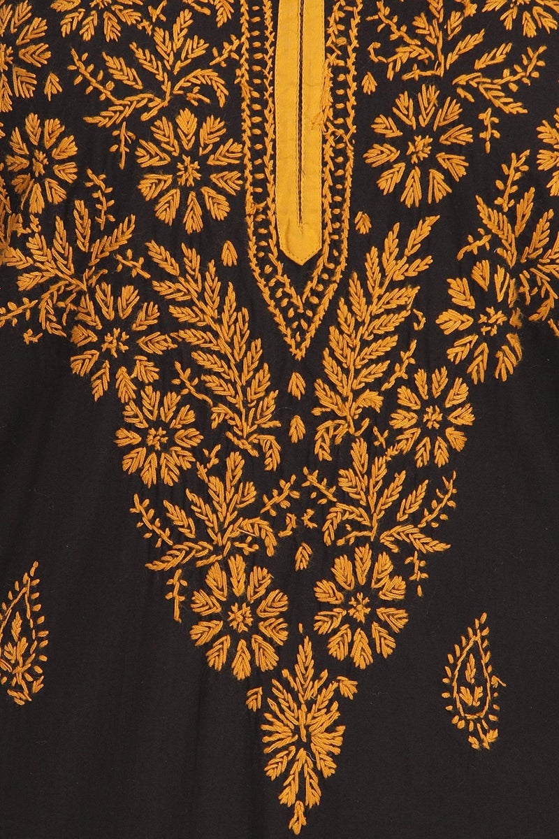 Ada Women Cotton Regular Fit Hand Emmbroidered Chikankari Black Kurta Kurti Tunic XS149691 XS) - Image 4
