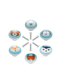 Y&D Cute Ceramic Cartoon Animal Drawer Pulls, Cabinet Knobs Round Furniture Handle with Screws, for Drawer, Cupboard, Dresser, Door, Kids Room Study (6-Pack)  - Image 1