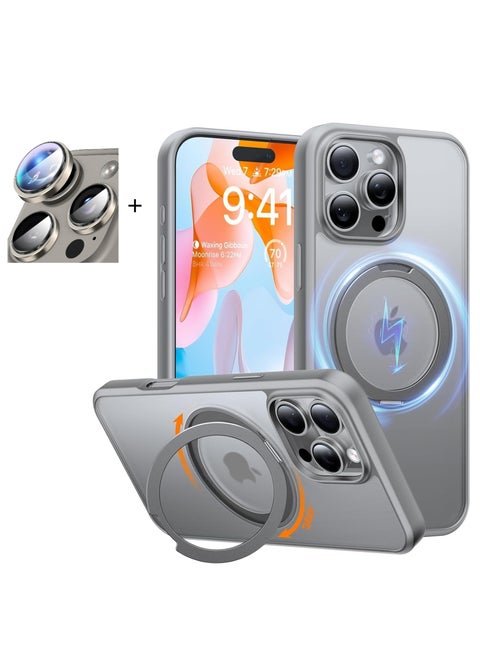 iPhone 16 Pro Max Case, Protective Case Cover with Camera Glass and Magsafe Stand for Apple iPhone 16 Pro Max Natural Titanium