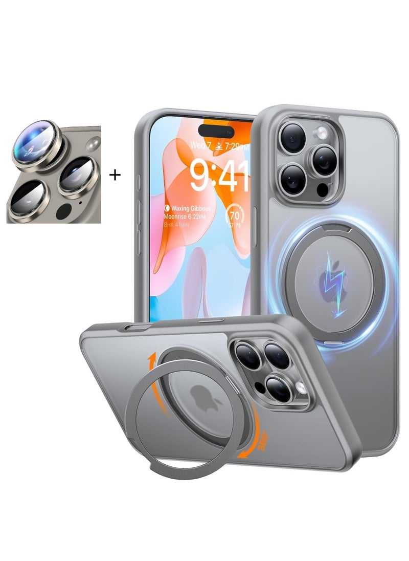 TWEGGON iPhone 16 Pro Max Case, Protective Case Cover with Camera Glass and Magsafe Stand for Apple iPhone 16 Pro Max Natural Titanium  - Image 1