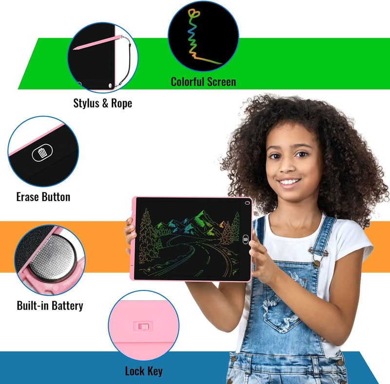 12 Inch 2PCS Kids Drawing Tablet, Graphic Tablet, Doodle & Scribble Boards Toys, Colorful Writing Pad for Kids 3 4 5 6 7 8 9 Year Old, Toddler Preschool Educational Toys, Gifts for Birthday - Image 3