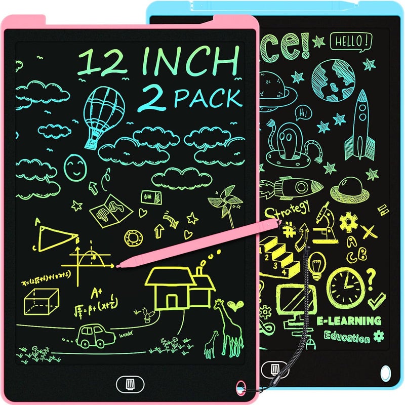 12 Inch 2PCS Kids Drawing Tablet, Graphic Tablet, Doodle & Scribble Boards Toys, Colorful Writing Pad for Kids 3 4 5 6 7 8 9 Year Old, Toddler Preschool Educational Toys, Gifts for Birthday - Image 1