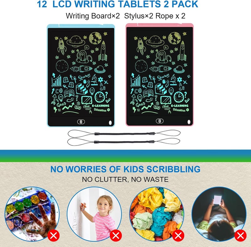 12 Inch 2PCS Kids Drawing Tablet, Graphic Tablet, Doodle & Scribble Boards Toys, Colorful Writing Pad for Kids 3 4 5 6 7 8 9 Year Old, Toddler Preschool Educational Toys, Gifts for Birthday - Image 4