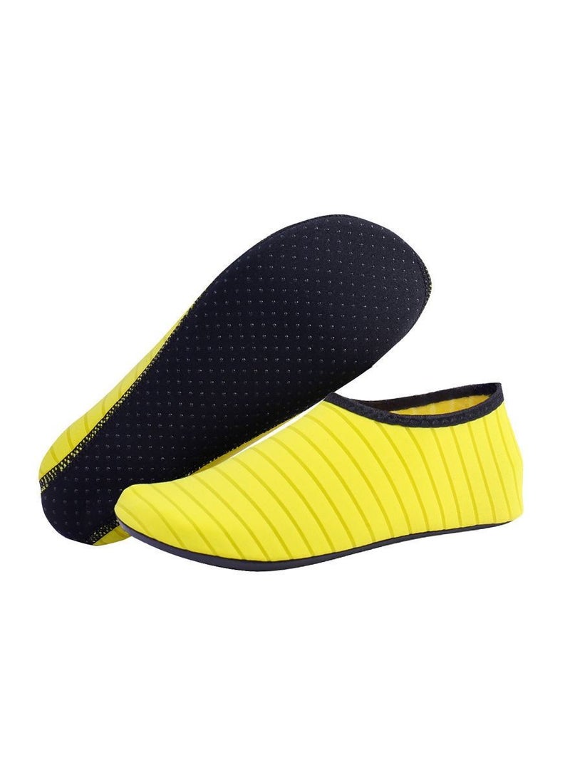 Loquat Men/Women Stripe Beach Shoes, Socks, Soft Soles, Quick Drying, Anti Slip, Anti Cutting, And Wading Shoes Yellow 
