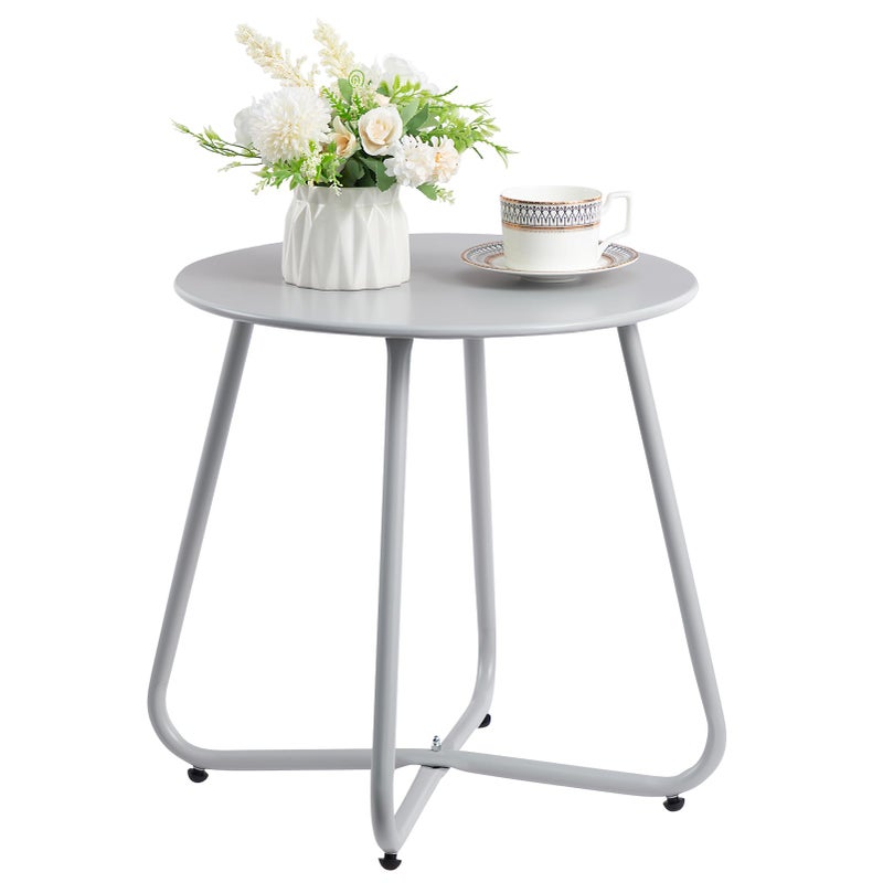 HollyHOME HollyHOME Round Metal Side Table RustResistant Patio Small Plant Stand Outdoor 1732 Portable End Table for Balconies Gardens Living Rooms and Bedrooms Grey 