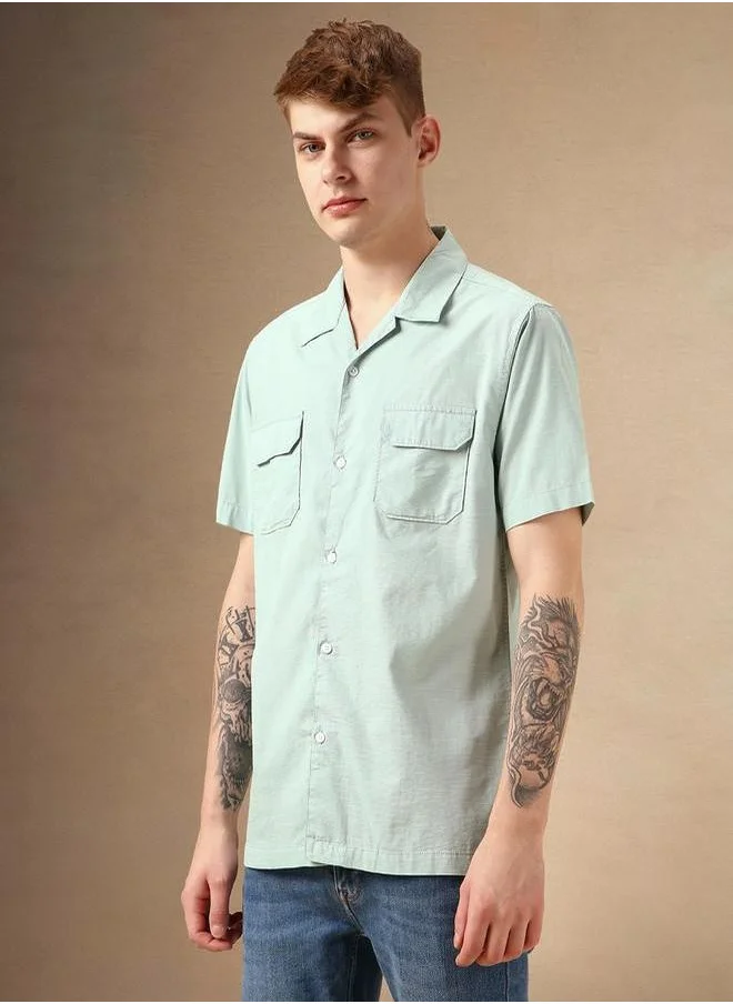 Dennis Lingo Solid Regular Fit Spread Collar Shirt with Pockets by Styli