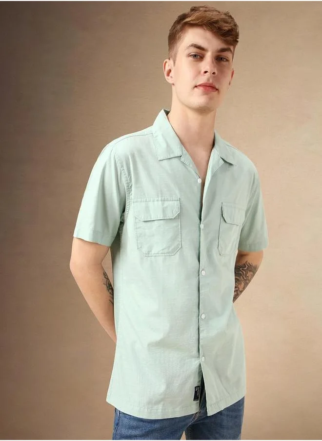 Dennis Lingo Solid Regular Fit Spread Collar Shirt with Pockets by Styli