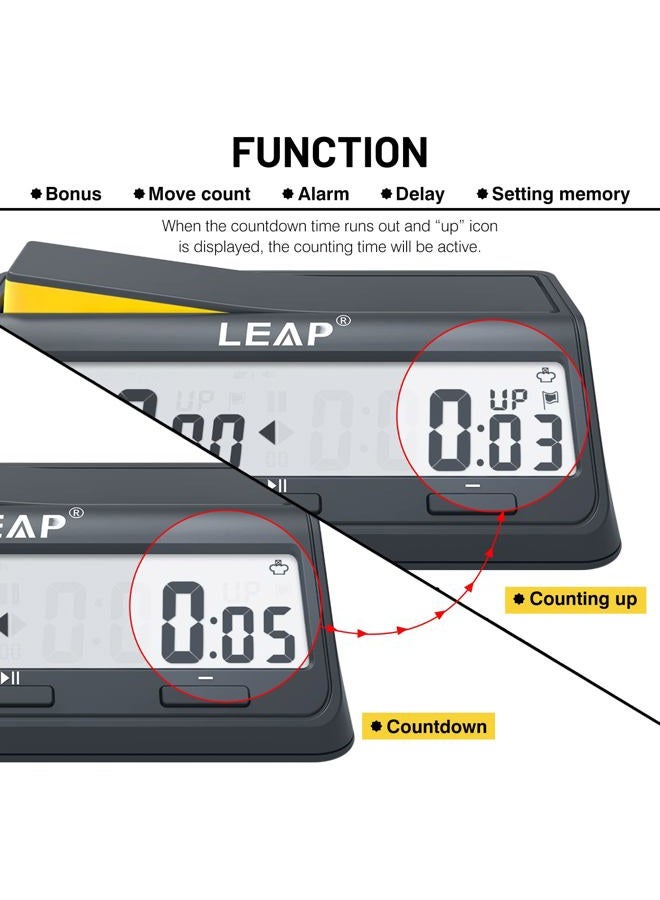 LEAP Chess Clock Digital Timer Advanced for Game and Chess Timer with Bonus & Delay Count Down up Alarm - Image 4