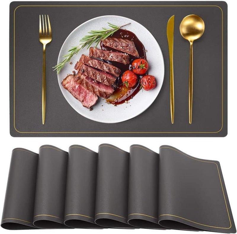 Crownish Leather Placemats, Waterproof Wipeable Washable Indoor Placemats for Dining Table Home Kitchen Dinner, Elegant Rectangle Placemats, Easy Clean Table Mats Size 45x30 cm (3, Gray) - Image 1