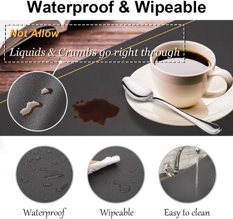 Crownish Leather Placemats, Waterproof Wipeable Washable Indoor Placemats for Dining Table Home Kitchen Dinner, Elegant Rectangle Placemats, Easy Clean Table Mats Size 45x30 cm (3, Gray) - Image 3