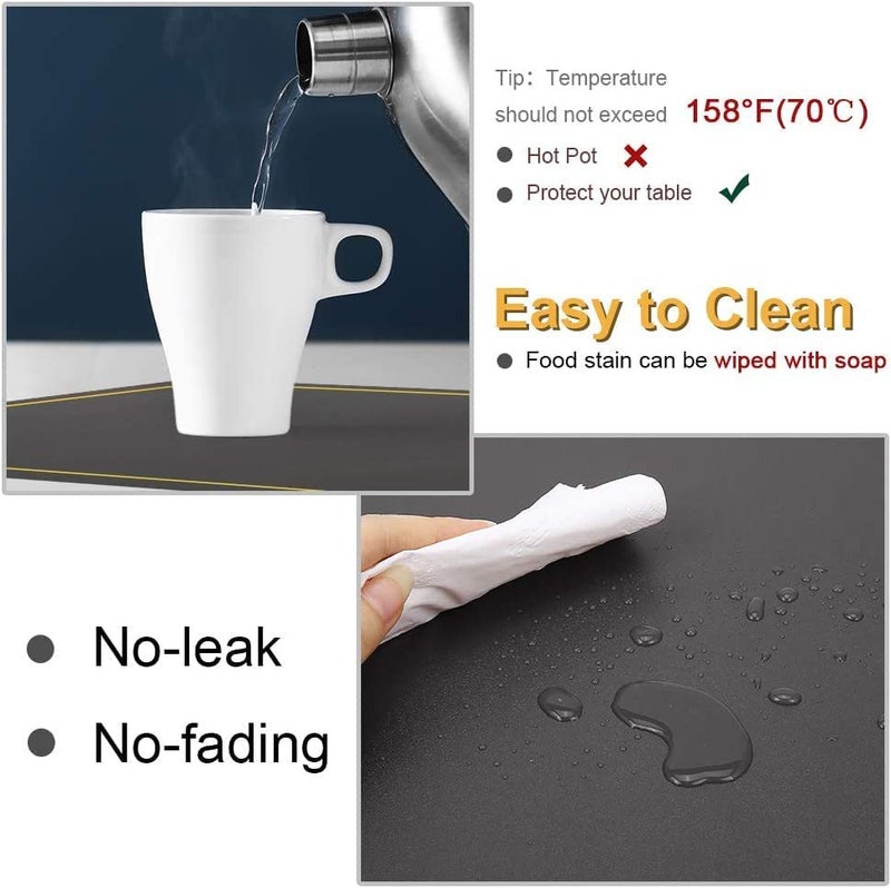 Crownish Leather Placemats, Waterproof Wipeable Washable Indoor Placemats for Dining Table Home Kitchen Dinner, Elegant Rectangle Placemats, Easy Clean Table Mats Size 45x30 cm (3, Gray) - Image 4