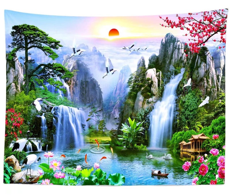 BELECO 7x5ft Fabric Fairyland Mountain Lake Photography Backdrop Waterfalls Swans Fish Flowers Dreamy Natural Landscape Painting Background Wall Murals Home Decor Kids Adults Portrait Photoshoot - Image 5