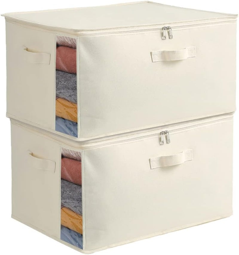 GROFFY Extra Large Storage Box Cotton Canvas Clothes Storage Bags Saree Covers with Zip for Storage Specially Design for Woman Dresses, Sarees, Lehengas for Wardrobe Organizer (SET OF 2, EXTRA LARGE) - Image 1