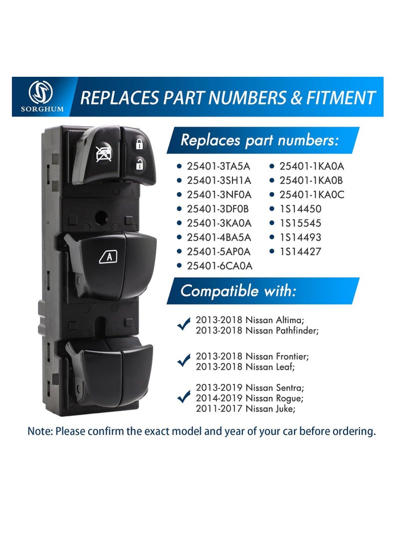 Generic Black Color WINDOW MASTER CONTROL SWITCH 254013DF0B 25401-3DF0B Compatible with NiSSAN VEHICLES  - Image 2