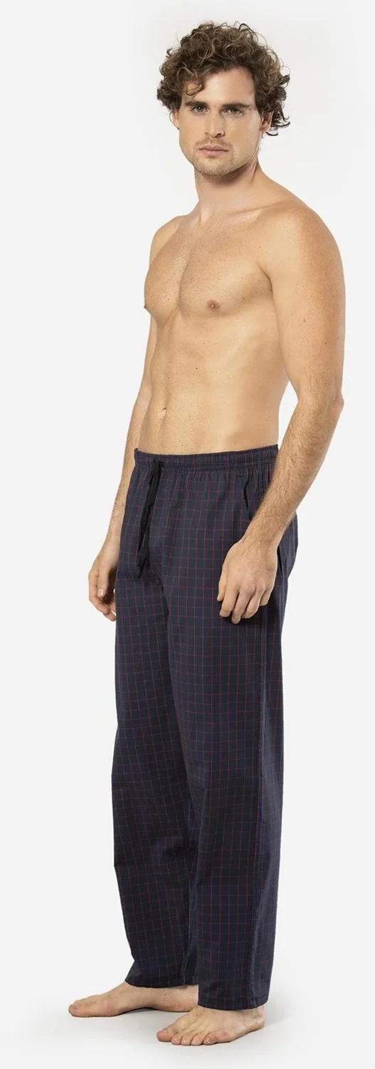cacharel Plaid Men's Single Bottom Pajamas, Pocket Detail, 95% Cotton 5% Lycra