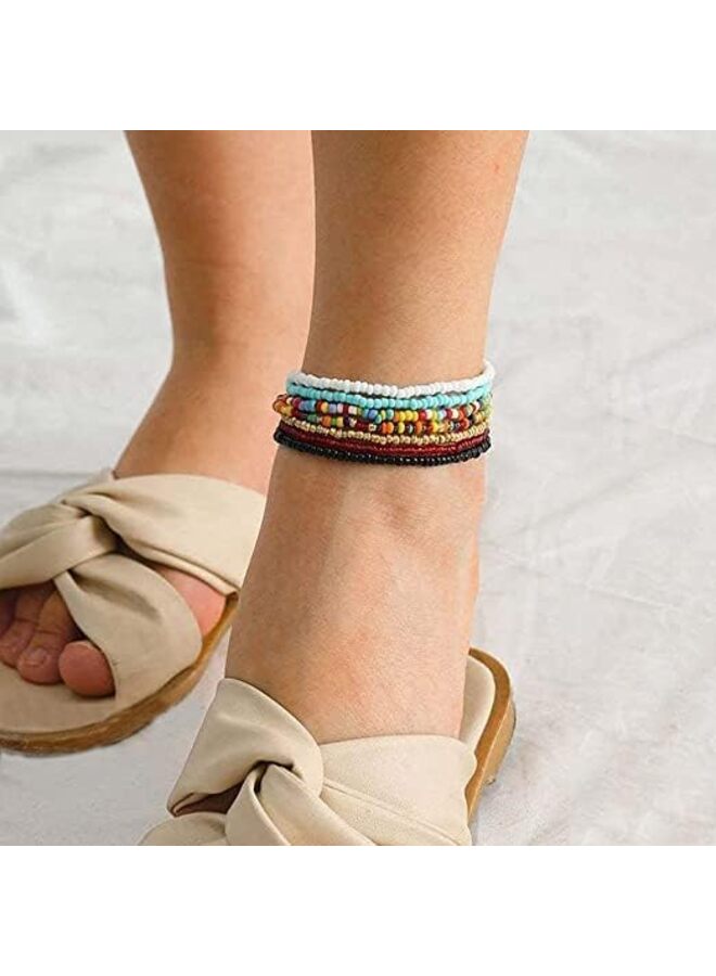 8 قطع خلخال متعدد الطبقات للنساء خلخال مصنوع يدويًا من الخرز للنساء والفتيات بوهو أساور الكاحل الخرز الملون مجموعة خلخال القدم قابل للتعديل - Image 4