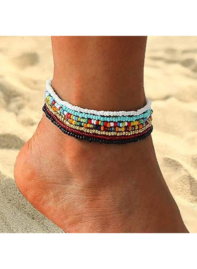 8 قطع خلخال متعدد الطبقات للنساء خلخال مصنوع يدويًا من الخرز للنساء والفتيات بوهو أساور الكاحل الخرز الملون مجموعة خلخال القدم قابل للتعديل - Image 5