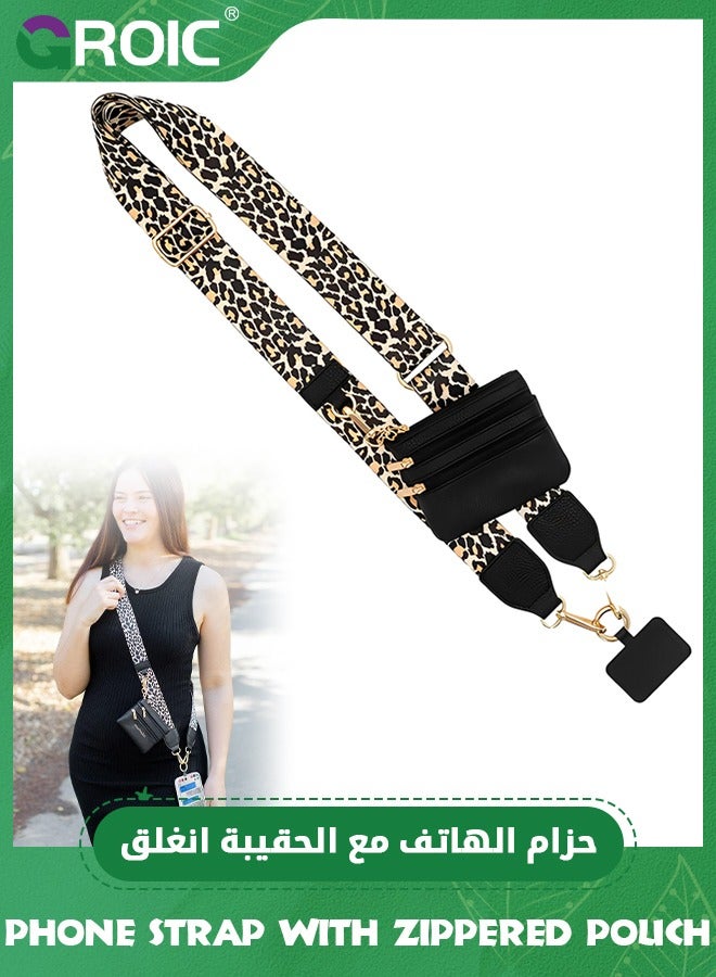 GROIC Phone Strap with Zippered Pouch, Phone Strap Crossbody, Clip and Go Strap for Phone with Wallet Crossbody, Phone Neck Strap, Phone Lanyard Go Ice Chain Strap for Cellphone Case Lanyard (Leopard)  - Image 1
