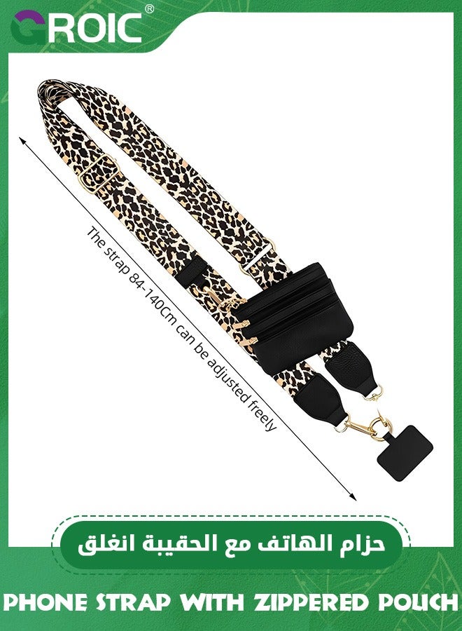 GROIC Phone Strap with Zippered Pouch, Phone Strap Crossbody, Clip and Go Strap for Phone with Wallet Crossbody, Phone Neck Strap, Phone Lanyard Go Ice Chain Strap for Cellphone Case Lanyard (Leopard)  - Image 2
