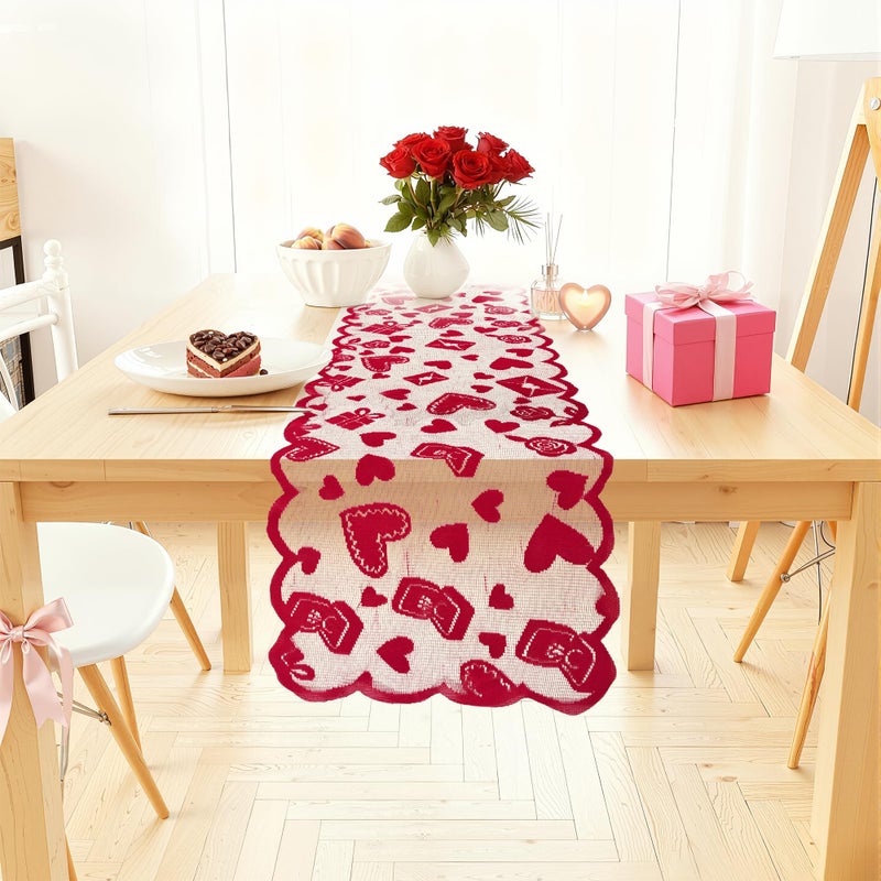 Ohome Valentines Day Decorations - Red Lace Table Runner | Valentines Day Decor Party Supplies Favors - Galentines Day Decorations Holiday Heart Table Cloth Centerpiece For Wedding Home Kitchen - Image 4