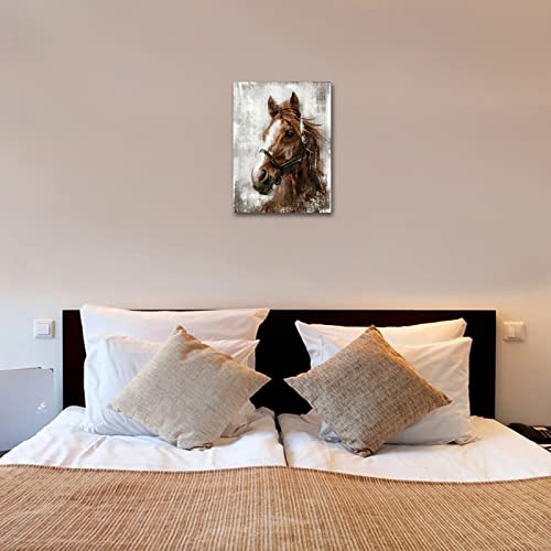 NINEASO Vintage Horse Canvas Wall Art Brown Horse Canvas Pictures Wall Decor Farmhouse Animals Painting Rustic Artwork Prints Living Room Bedroom Bathroom Office Home Wall Decoration 12" x 16" - Image 3