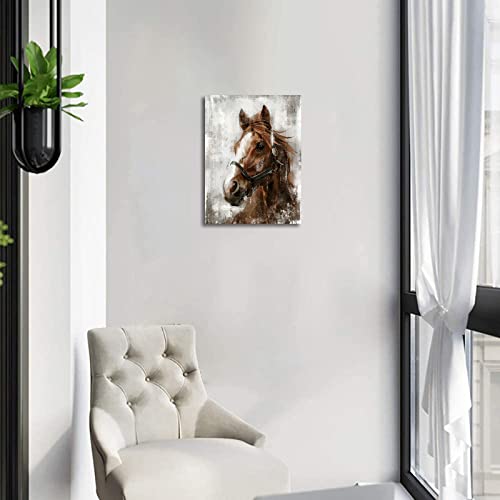 NINEASO Vintage Horse Canvas Wall Art Brown Horse Canvas Pictures Wall Decor Farmhouse Animals Painting Rustic Artwork Prints Living Room Bedroom Bathroom Office Home Wall Decoration 12" x 16" - Image 4