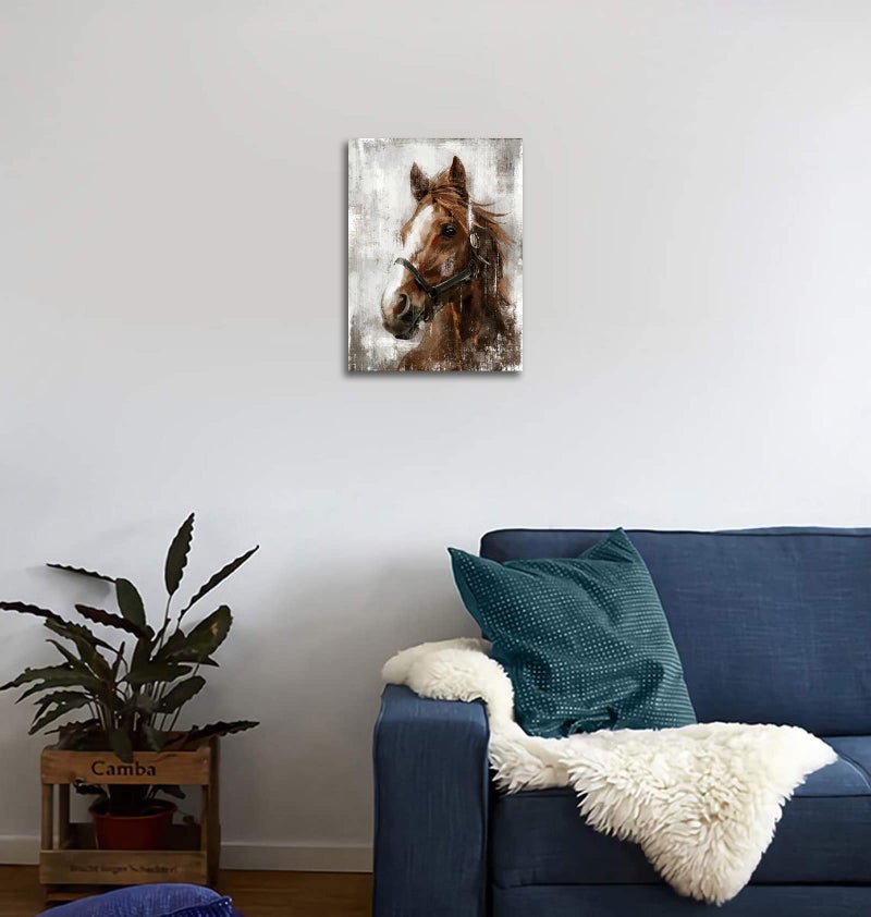 NINEASO Vintage Horse Canvas Wall Art Brown Horse Canvas Pictures Wall Decor Farmhouse Animals Painting Rustic Artwork Prints Living Room Bedroom Bathroom Office Home Wall Decoration 12" x 16" - Image 2