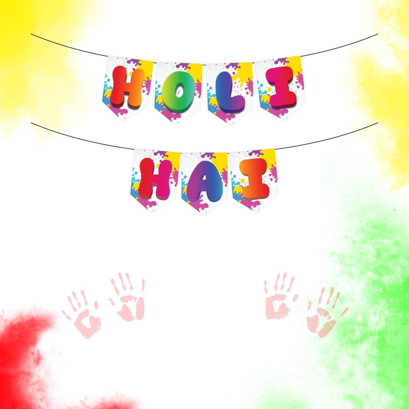 1iAM Happy Holi Decoration Items | 1pc 13.6X10.3cm "HOLI HAI" 300gsm Printed Paper Banner for Celebration of 14th March in Home, Office, Club, Schools, Collage, Restaurant, Apartment Decoration - Image 1