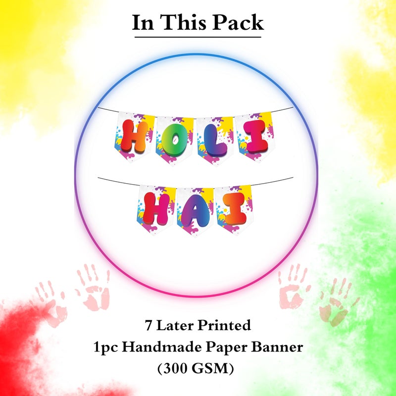 1iAM Happy Holi Decoration Items | 1pc 13.6X10.3cm "HOLI HAI" 300gsm Printed Paper Banner for Celebration of 14th March in Home, Office, Club, Schools, Collage, Restaurant, Apartment Decoration - Image 2