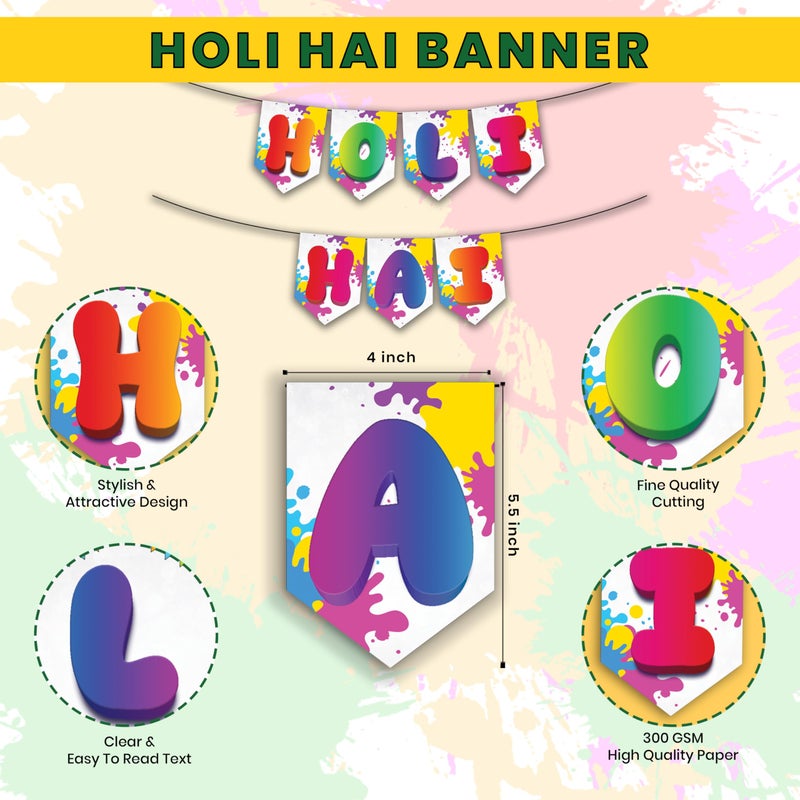 1iAM Happy Holi Decoration Items | 1pc 13.6X10.3cm "HOLI HAI" 300gsm Printed Paper Banner for Celebration of 14th March in Home, Office, Club, Schools, Collage, Restaurant, Apartment Decoration - Image 5