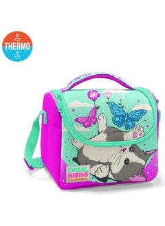 CORAL HIGH Kids Water Green Pink Cat Patterned Thermo Lunch Box 11707  - Image 1
