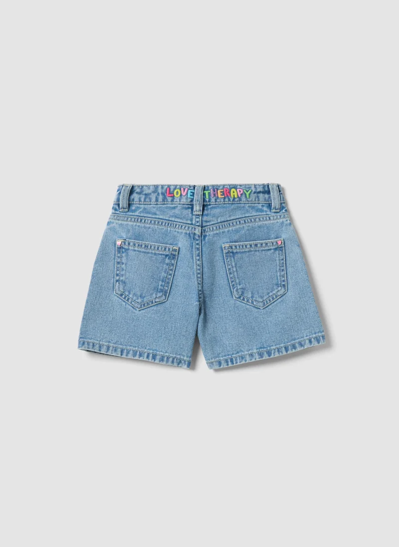 Ovs OVS Girl'S Regular Fit Light Blue Denim Cotton Shorts With Embroidery