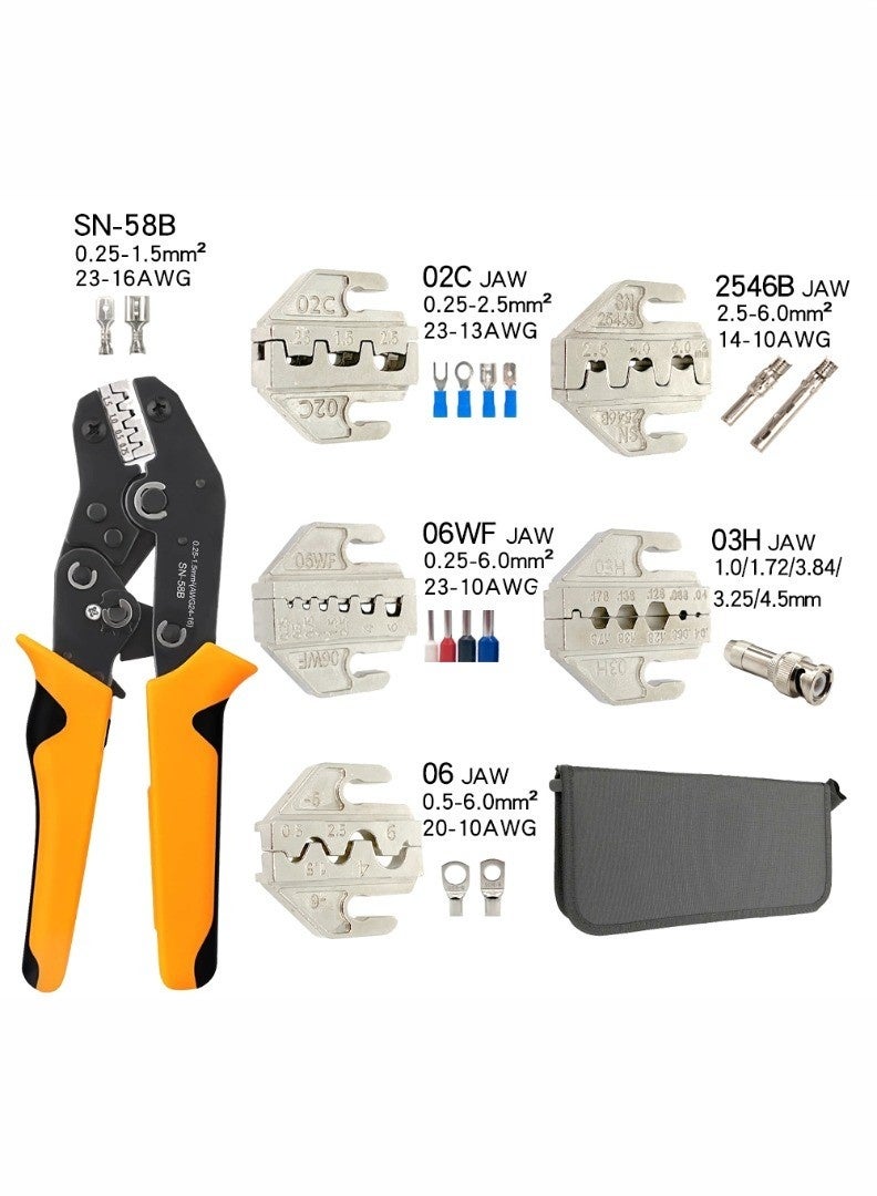 kashemano SN58B Crimping Pliers Set with 5 Interchangeable Jaws Bags, Terminal Crimper Kit, Orange - Image 2