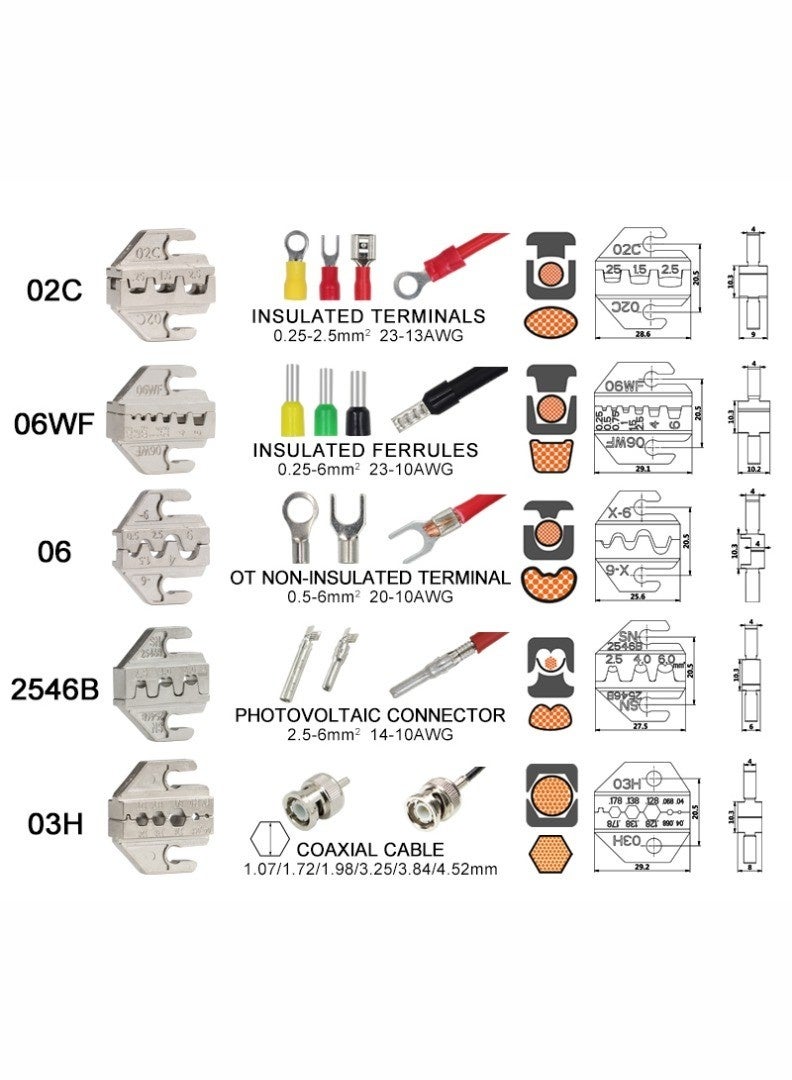 kashemano SN58B Crimping Pliers Set with 5 Interchangeable Jaws Bags, Terminal Crimper Kit, Orange - Image 5