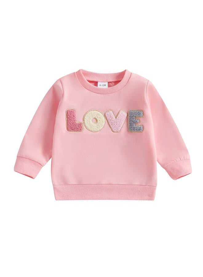 Socutebabe Baby Girl Clothes Toddler Fall Winter Outfits Love Embroidery Long Sleeve Crewneck Sweatshirts Oversized Pullovers (Pink, 12-18 Months) - Image 1