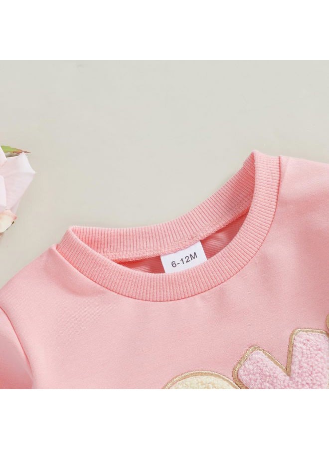 Socutebabe Baby Girl Clothes Toddler Fall Winter Outfits Love Embroidery Long Sleeve Crewneck Sweatshirts Oversized Pullovers (Pink, 12-18 Months) - Image 3